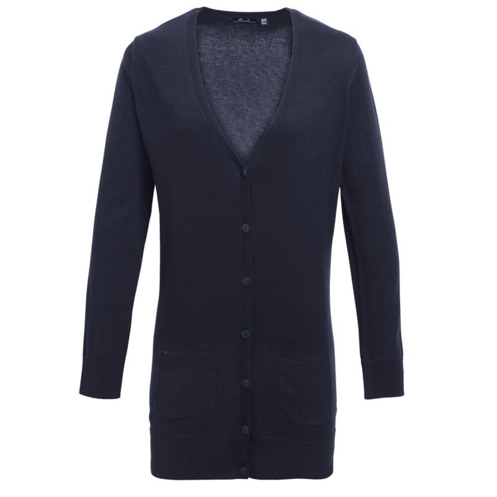 Premier Womens/Ladies Longline V Neck Knitted Cardigan / Navy